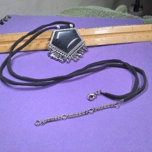 Black onyx stone necklace with rope tie hippy style